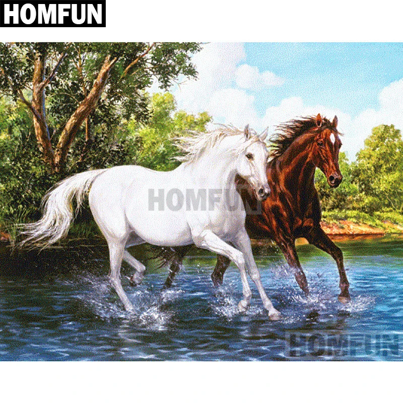 HOMFUN Full Square/Round Drill 5D DIY Diamond Painting &quotCouple horse&quot Embroidery Cross Stitch Home Decor Gift A01983 | Дом и сад