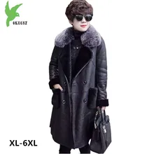 Большие размеры 6XL, эксклюзивные женские зимние шерстяные двухсторонние меховые пальто, новая Толстая теплая куртка средней длины с меховым воротником, пальто OKXGNZ 1237