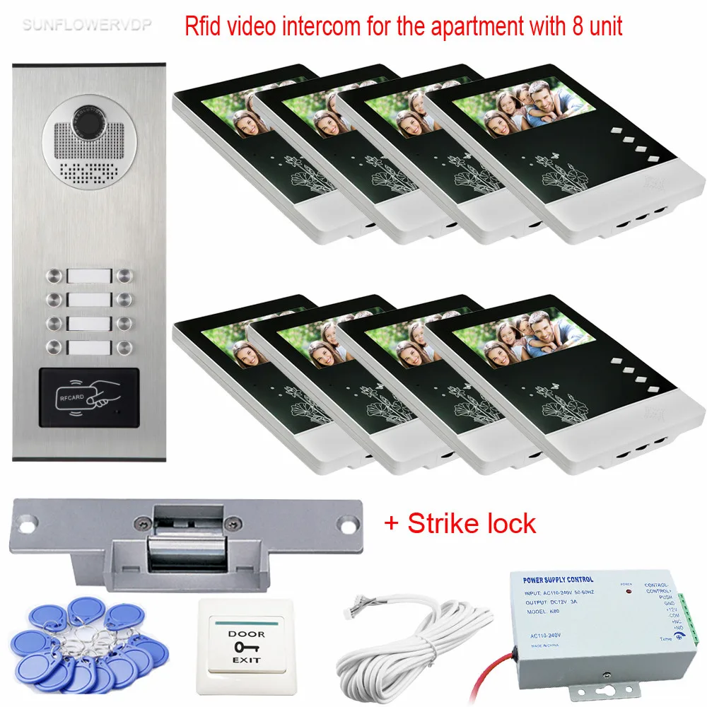 Rfid Entrance Doors 4.3\ Color Phones With 8 Screens Video Doorbell Video Doorman House Video Door Phone With Electronic lock