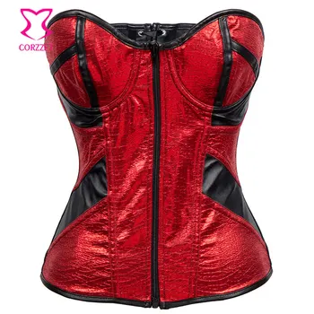 

Black/Red PVC Leather Zipper Corsets And Bustiers Sexy Corset For Women Steampunk Clothing Gothic Corselete Feminino Espartilhos