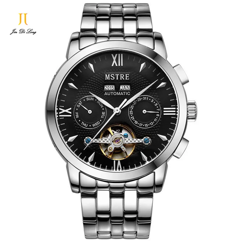 Brand MSTRE Fashion Classic Watch Men s Business Casual Auto Self Wind Wristwatch Tourbillon Date Day