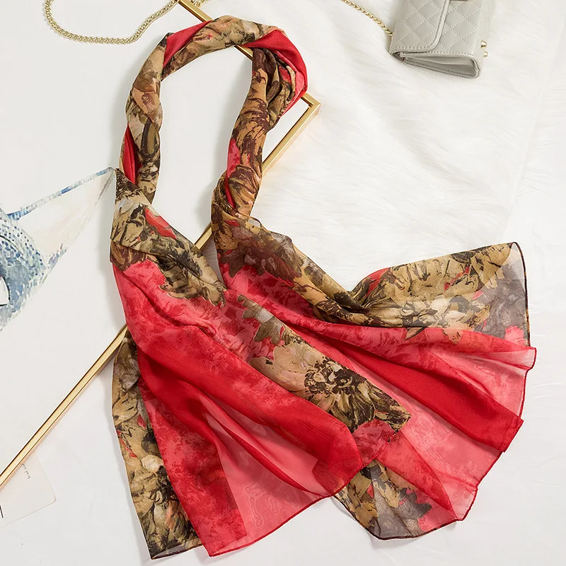 

F&U Fashion Women Big Floral 2 Mixed Color Scarf Long Soft Flowers Sun Proof Wrap Ladies Chiffon Scarves Luxury Shawl For Women