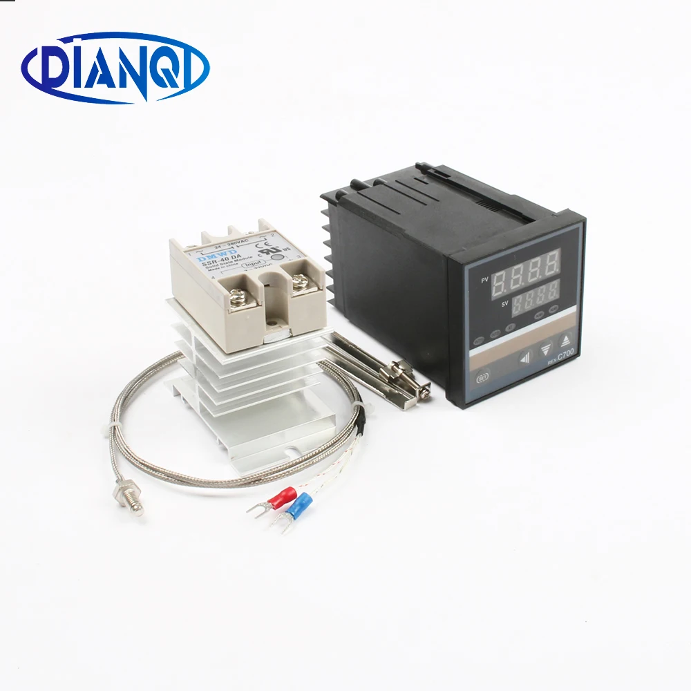 

Digital PID AC REX C700 FK02-V*AN Temperature Controller 0-400C OUTPUT SSR M6 Thermocouple+SSR40DA 40A Heat Sink Rex-C700