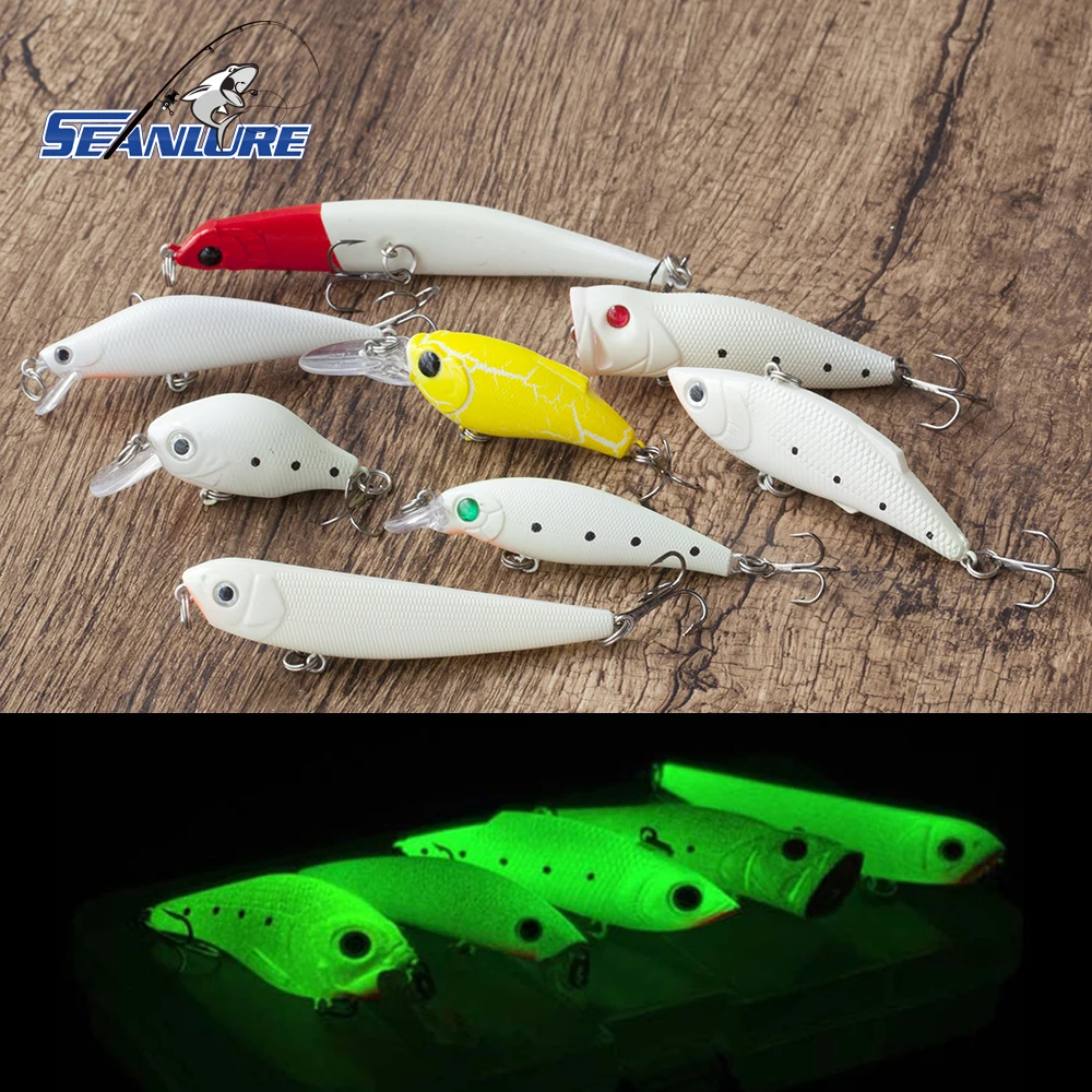 

Seanlure 1PCS All Types Glow Fishing Lures Noctilucent Minnow Crank Popper VIB Pencil Jerkbait Crankbait Stickbait Luminous