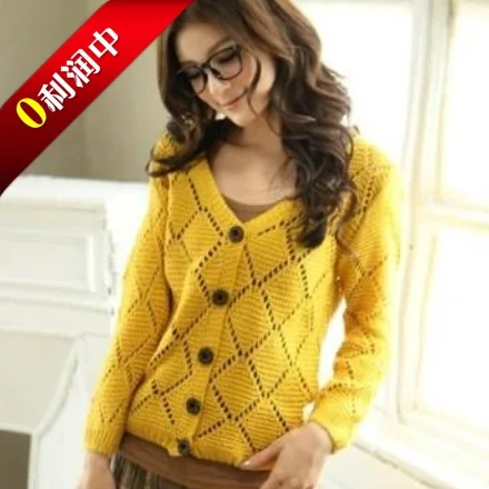 Spring cutout solid color three quarter sleeve small cardigan female sweater cute outerwear |