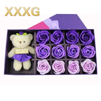 

XXXG//Soap flower box Rose soap flower flower heads and little bear Birthday gifts on valentine's day Wedding supplies wholesale