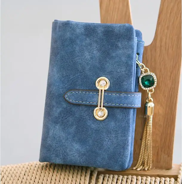 Модный короткий матовый женский кошелек, винтажный кошелек на молнии с кисточками и застежкой, женские кошельки и кошельки, сумка для денег, 843 - Цвет: blue