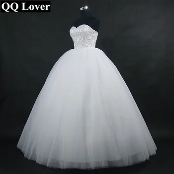 

QQ Lover 2019 Puffy Tulle Ball Gown Wedding Dresses Beaded Vestido De Noiva Lace-up Back Robe De Mariage