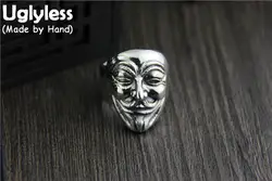 Uglyless реального S925 тайские серебряные мужчины маска клоуна перстни Персонализированные Mr тайна портрет Открытое кольцо Специальный
