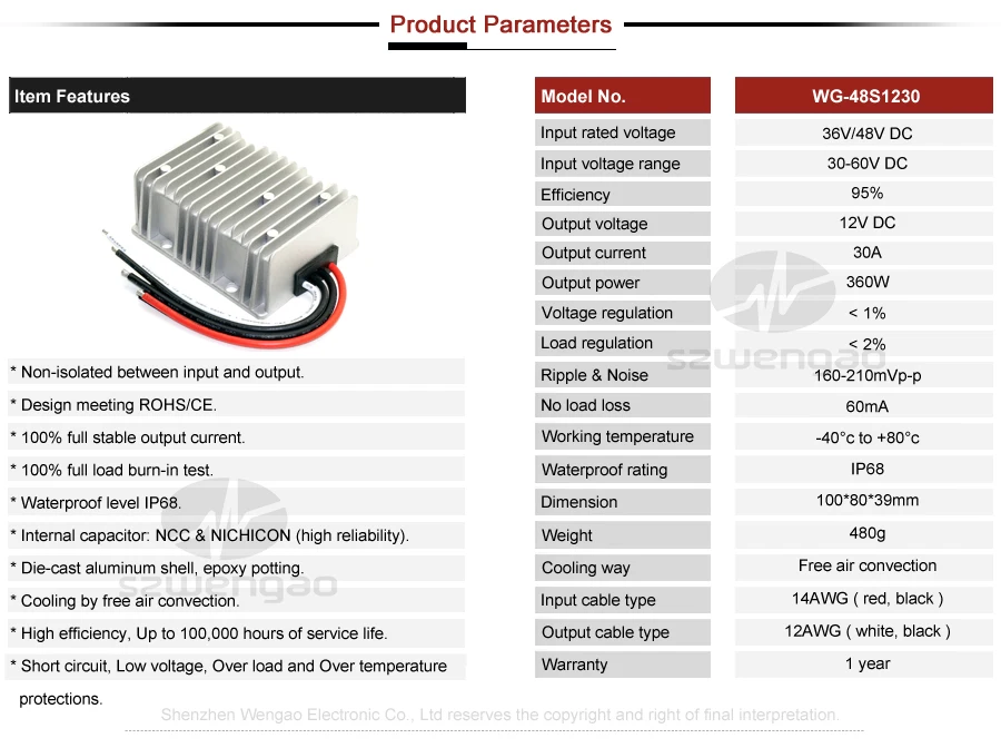 48V to 12V 5A 10A 15A 20A 30A Step Down DC DC Converter Regulator 48 Volt to 12 Volt Golf Cart Voltage Reducer CE RoHS