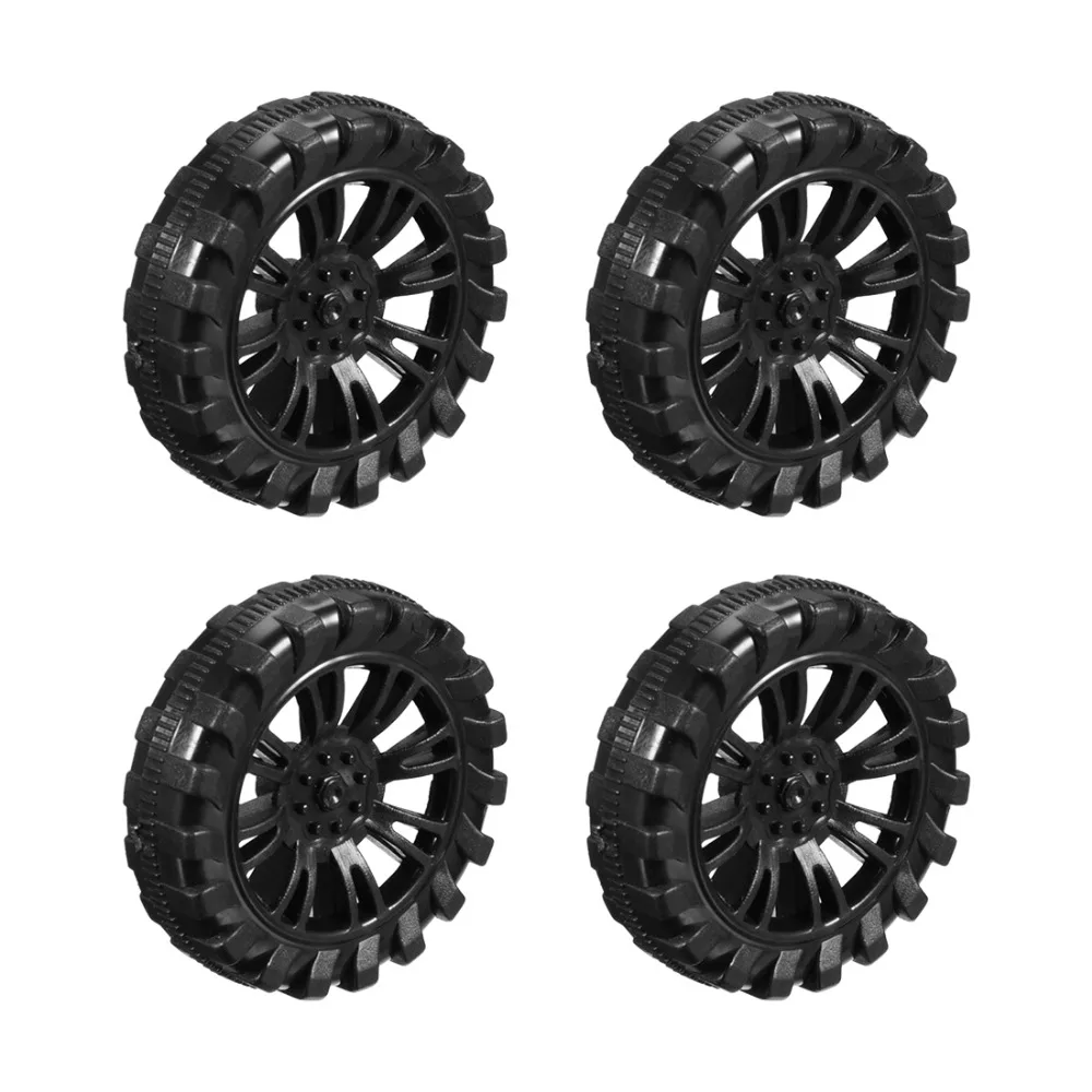 UXCELL 4pcs 2mm Inner Hole Dia Rubber Toy Car Wheel Yellow Black Blue Green for RC Remote Control Airplane DIY Assemble Toys