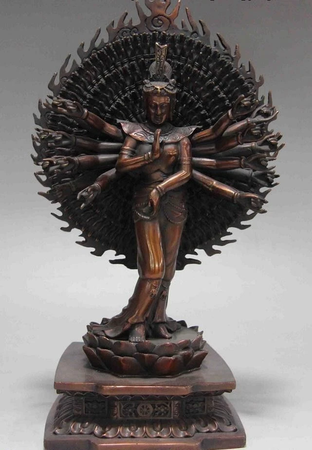 14" Chinese Pure Bronze Thousand Hand Kwan yin Buddha Guanyin Bodhisattva statuein Statues