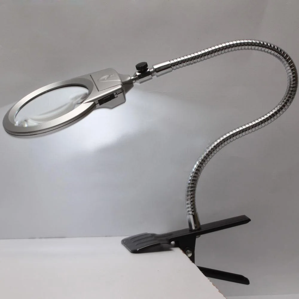 2.5x 5x освещенный Лупа клип на столешнице настольная Светодиодная лампа для чтения большие линзы увеличительное стекло с зажимом