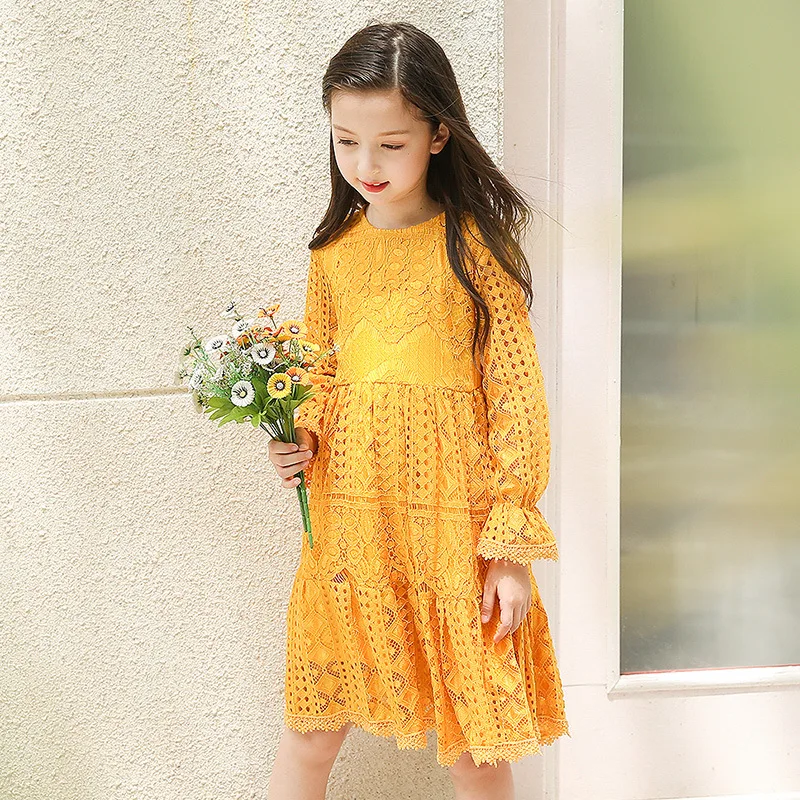 

Kids Girls Lace Dress Spring 2018 New 4-14Y Long Sleeve Toddler Girl Princess Dress Party Wedding Birthday Girls Dress