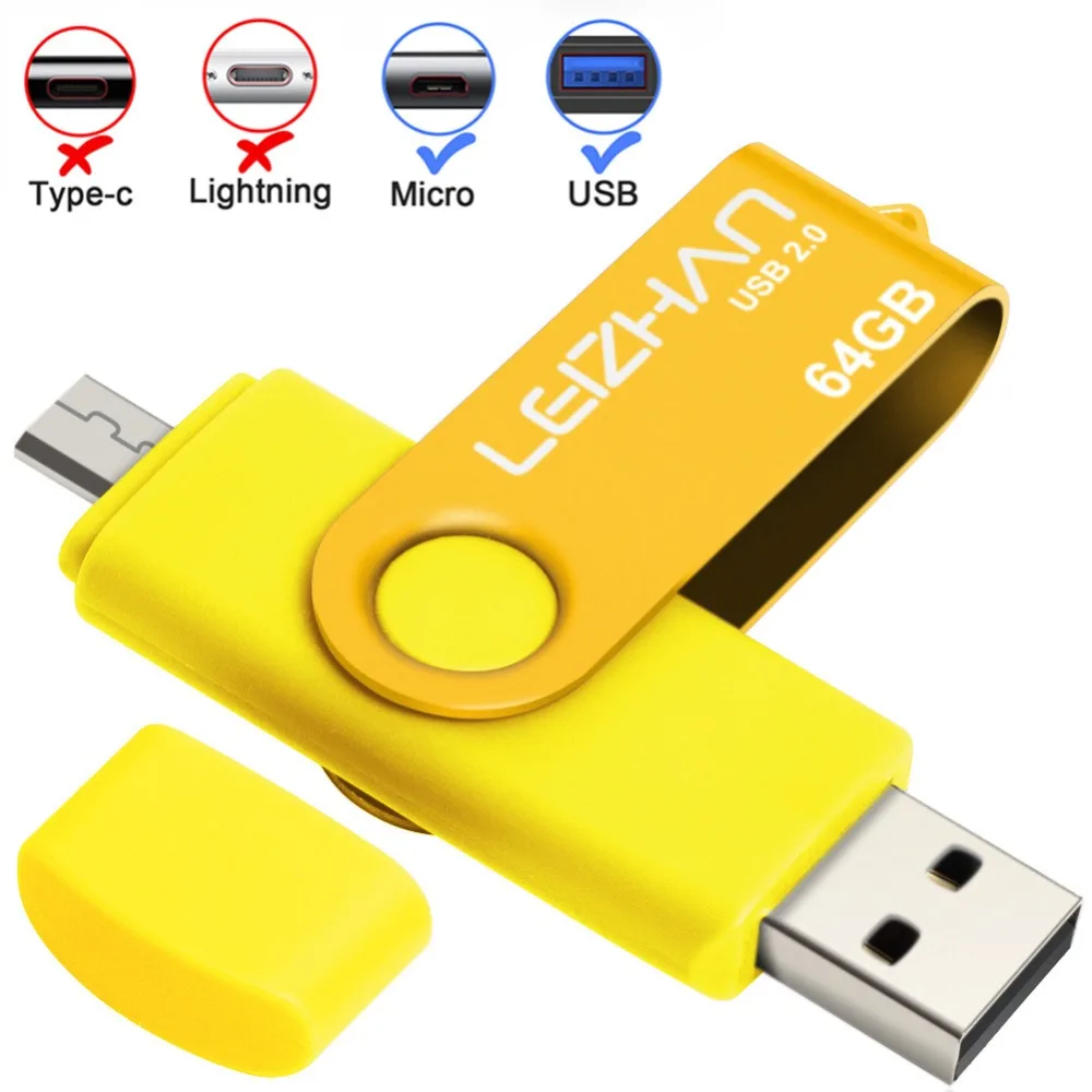 LEIZHAN Micro flashdrive Android накопитель OTG USB флеш 128 Гб 64 ГБ 32 16 8 4 г Флешка карта памяти