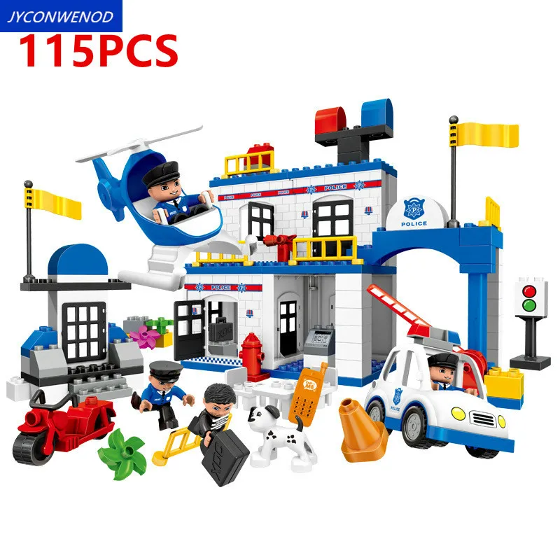 Городская полицейская станция, 3D модель, строительные блоки, кирпичи, развивающие игрушки для детей, совместимы с duploINGlys, полицейские ловят плохих парней - Цвет: 115pcs