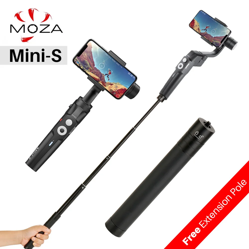 Moza Mini S Foldable 3 Axis Smart phone Gimbal Free Extend StickHandheld Gimbal Stabilizer for iPhone Xs Max X Samsung S10 S9