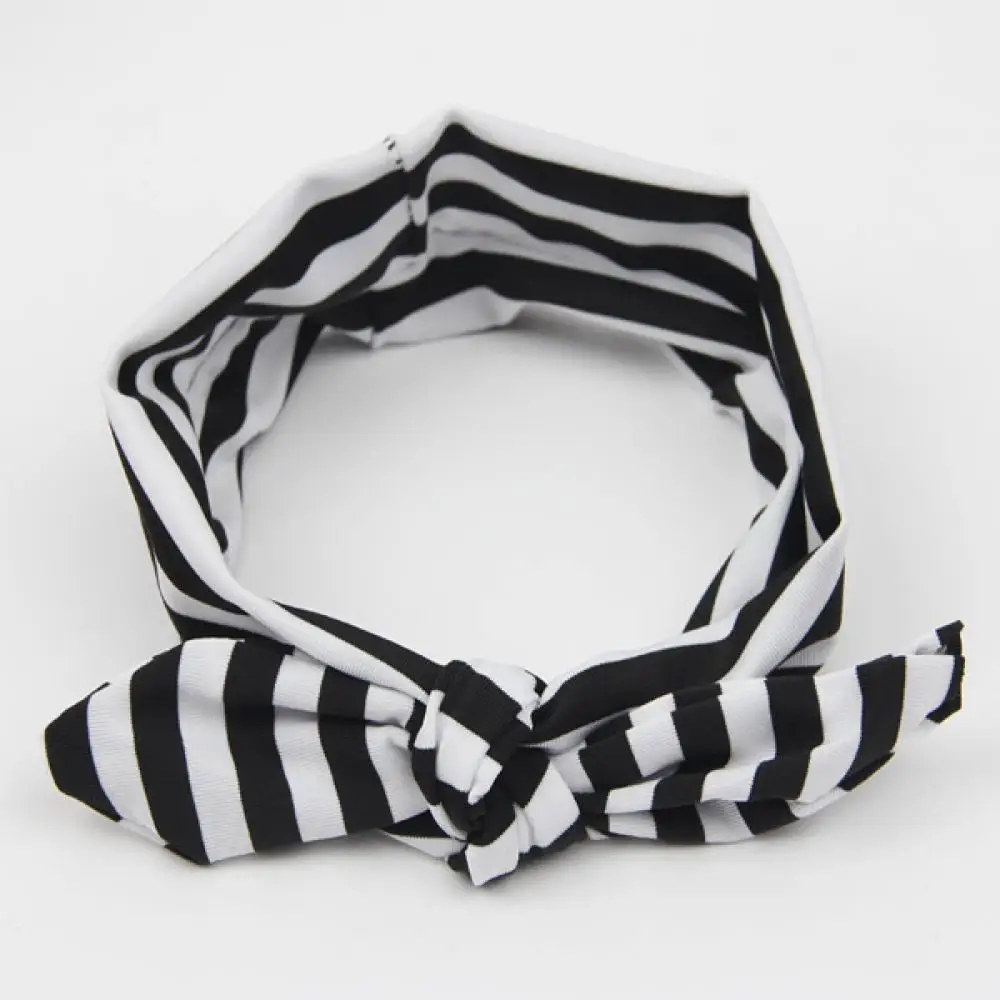 

SIRENXI Lovely Baby Girl Kids Soft Stretch Stripe Rabbit Ear Bow Turban Hairband Fashion Headband Head Wrap headwear