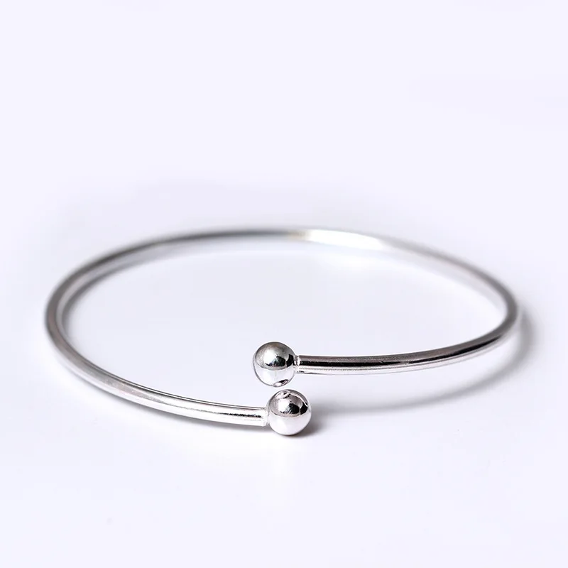 beads simple bangle 100% 925 Sterling silver Jewelry Vintage Adjustable bangles for women gift