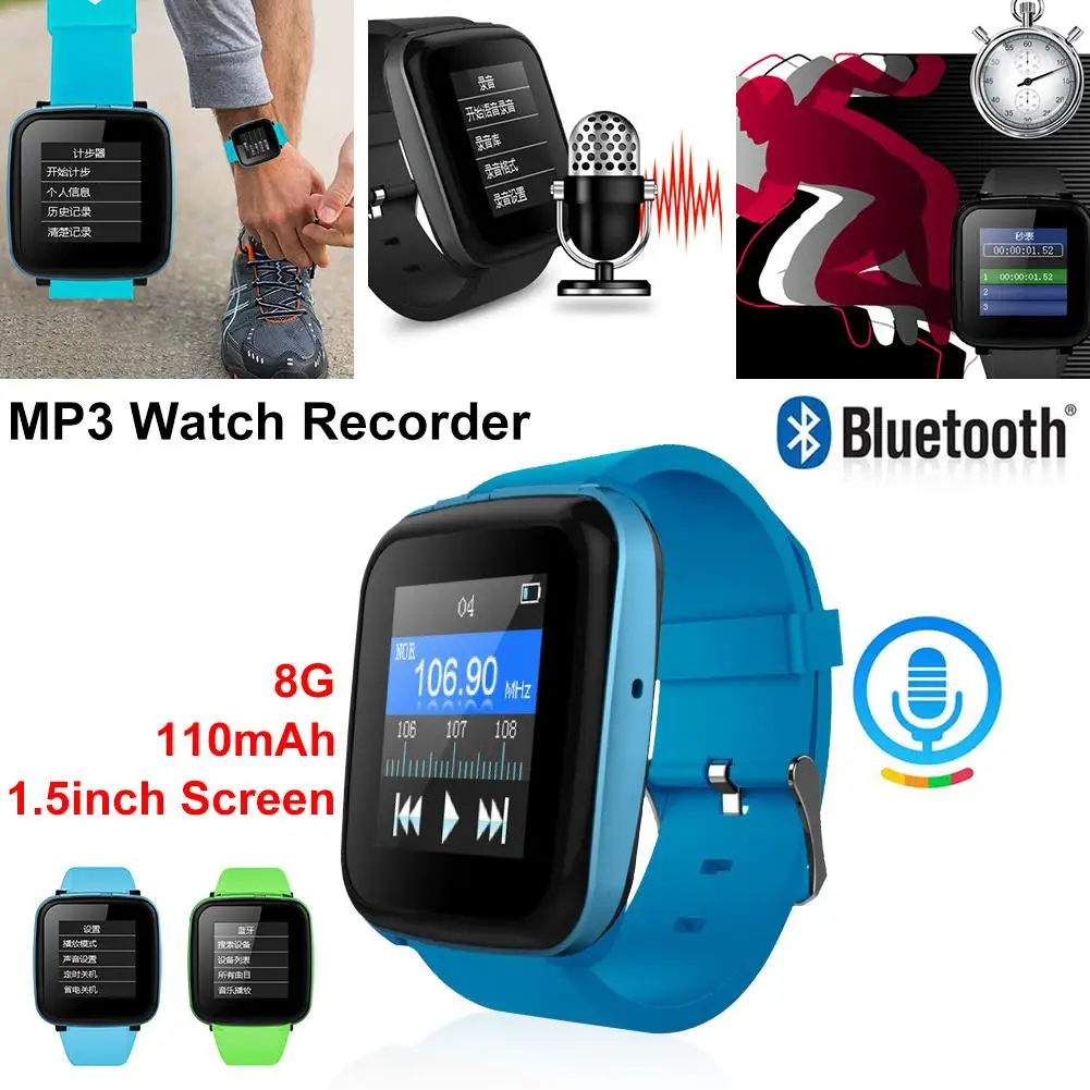 

Sport Fitness Smart Watch MP3 Player Color Screen Touch Bluetooth Pedometer Clock Voice FM Radio Touch Smart Wristband Bracelet