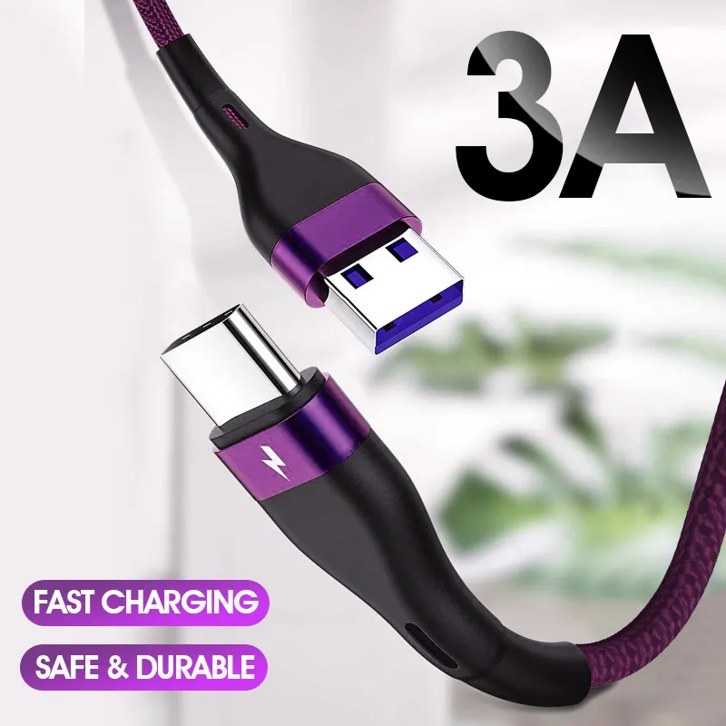3A USB نوع C كابل لسامسونج S10 S9 S8 A50 Xiaomi Redmi ملاحظة 7 6 سريع شحن USB-C شاحن الهاتف المحمول USB C نوع-C الكابلات