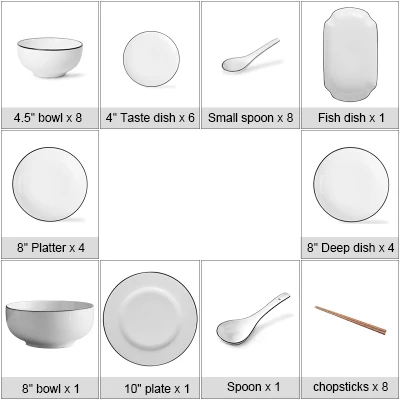 Простой европейский стиль керамическая посуда набор из 2 4 8 черная полоса фарфоровая тарелка - Цвет: 42 pcs set