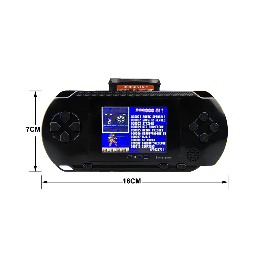 3 Inch 16 Bit PXP3 Slim Station Handheld Game Player Video Game Console with AV Cable+2 Game Cards Classic Child Games 