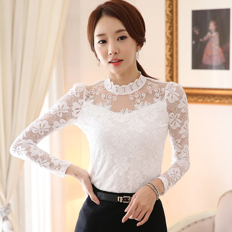 Женская кружевная блузка белая винтажная с длинным рукавом 5XL|blouses women tops|lace blouses