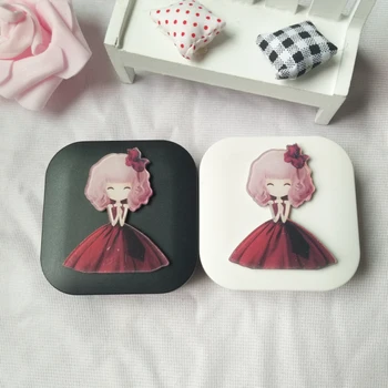 

LIUSVENTINA DIY Acrylic Cute Iris tectorum Maxim Girl Contact Lens Case With Mirror Box Container for Contact Lens Gift for Kids