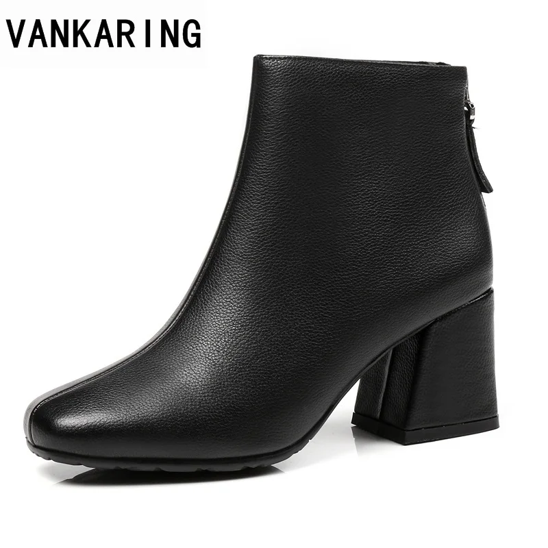 

VANKARING 2018 new women autumn winter ankle boots fashion sexy high heels square toe black shoes woman dress party riding boots