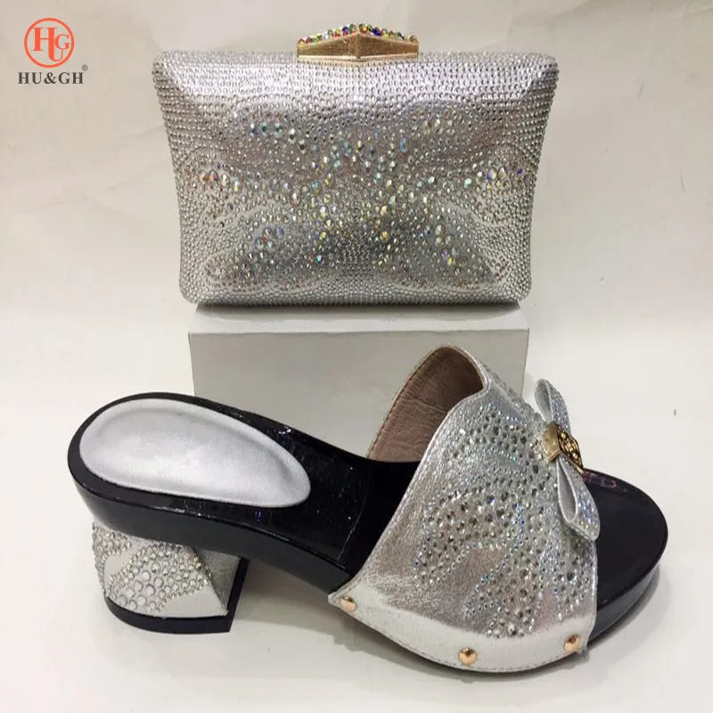 

Italian Ladies Shoes and Bag Set High Quality African Wedding Shoes and Bag Set Nigerian Shoes and Matching Bags Silver shoes