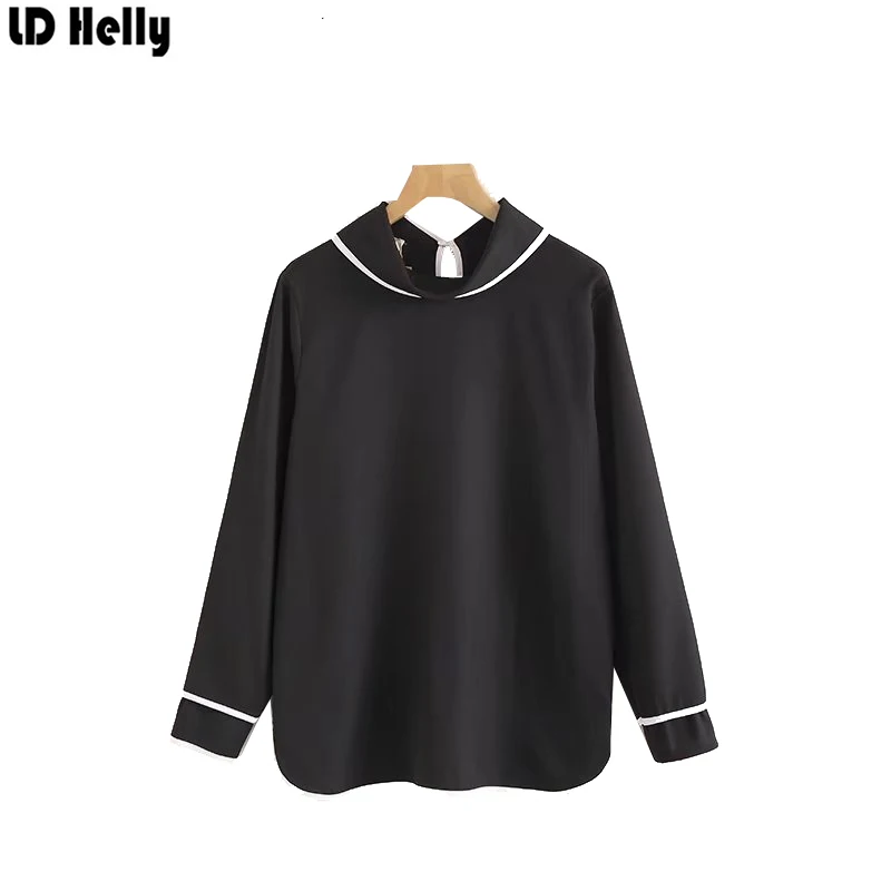 LD Helly 2017 Women Elegant White Edge Black Shirt Tops
