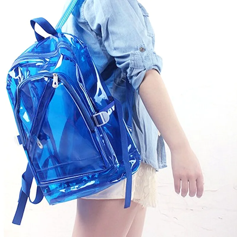 

Colorful Bag Adult Kids Student Transparent Clear Plastic Zipper Backpack Transparent Bookbag School