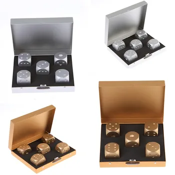

5PCs/Lot High Quality Aluminium Alloy Poker Dice Silver Gold Portable Dominoes Metal Dice Party Drinking Board Game Dice Set