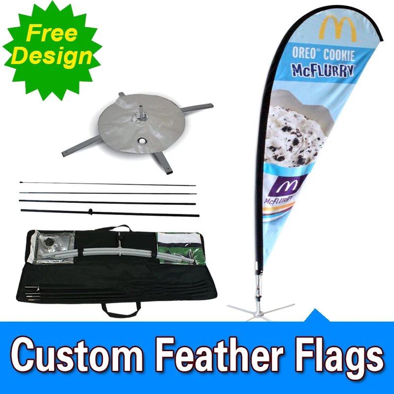 

Free Design Free Shipping Single Sided Cross Base Teardrop Flag Signs Advertising Feather Banner Stands Feather Advertising