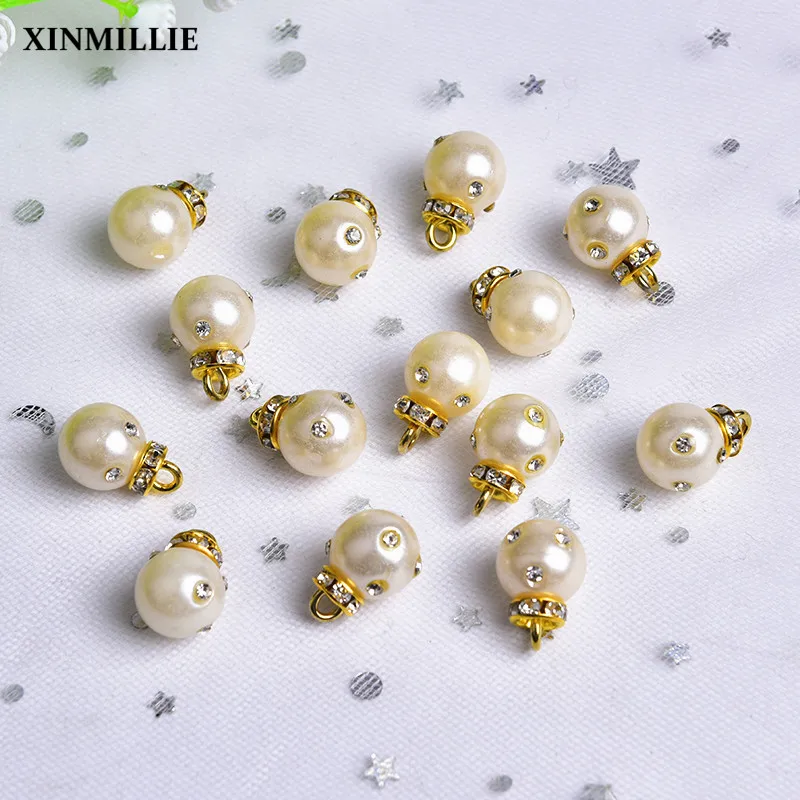 

50pcs/Bag Clear Crystal Rhinestones Pearls Button Sew On Clothing Wedding Decoration Quality Alloy Pearl Activity Pull-In Button
