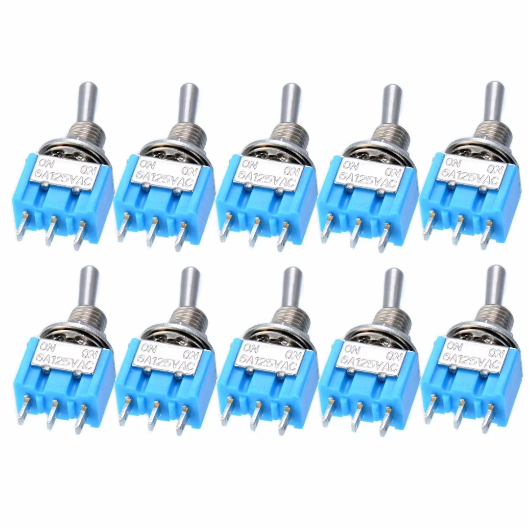 

10pcs Blue SPDT Latching On/On 2 Position Switch Mayitr Miniature Toggle Switches AC 125V/3A For Switching Lights Motors