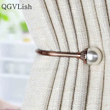 

QGVLish 2Pcs Pearl Beads U Shape Curtain Hooks Holdback Curtain Accessories Hat Tieback Hanger Strap Tassel Brush Holder Hook