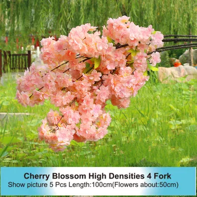 High Densities 4 6 fork Fake Cherry Blossom Flower Branch Begonia Sakura Tree Stem for Event Wedding Tree Deco Artificial Decora - Цвет: High 4 Fork