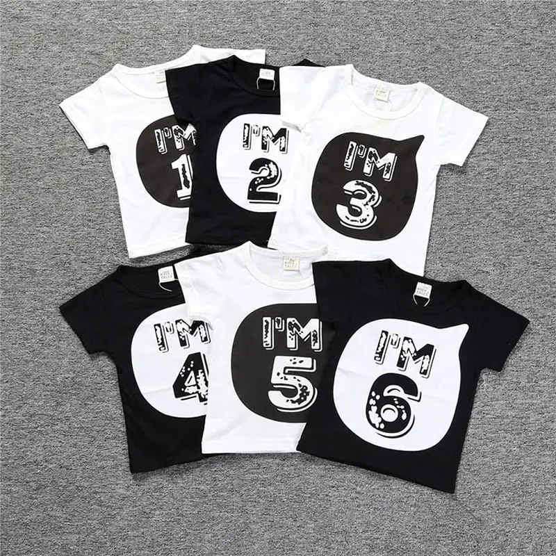 

2019 Novelty Summer Top Baby Boys Girls T-Shirt Geometric 123456 Printing Short Sleeve Boys T Shirt Cotton Kids Clothes