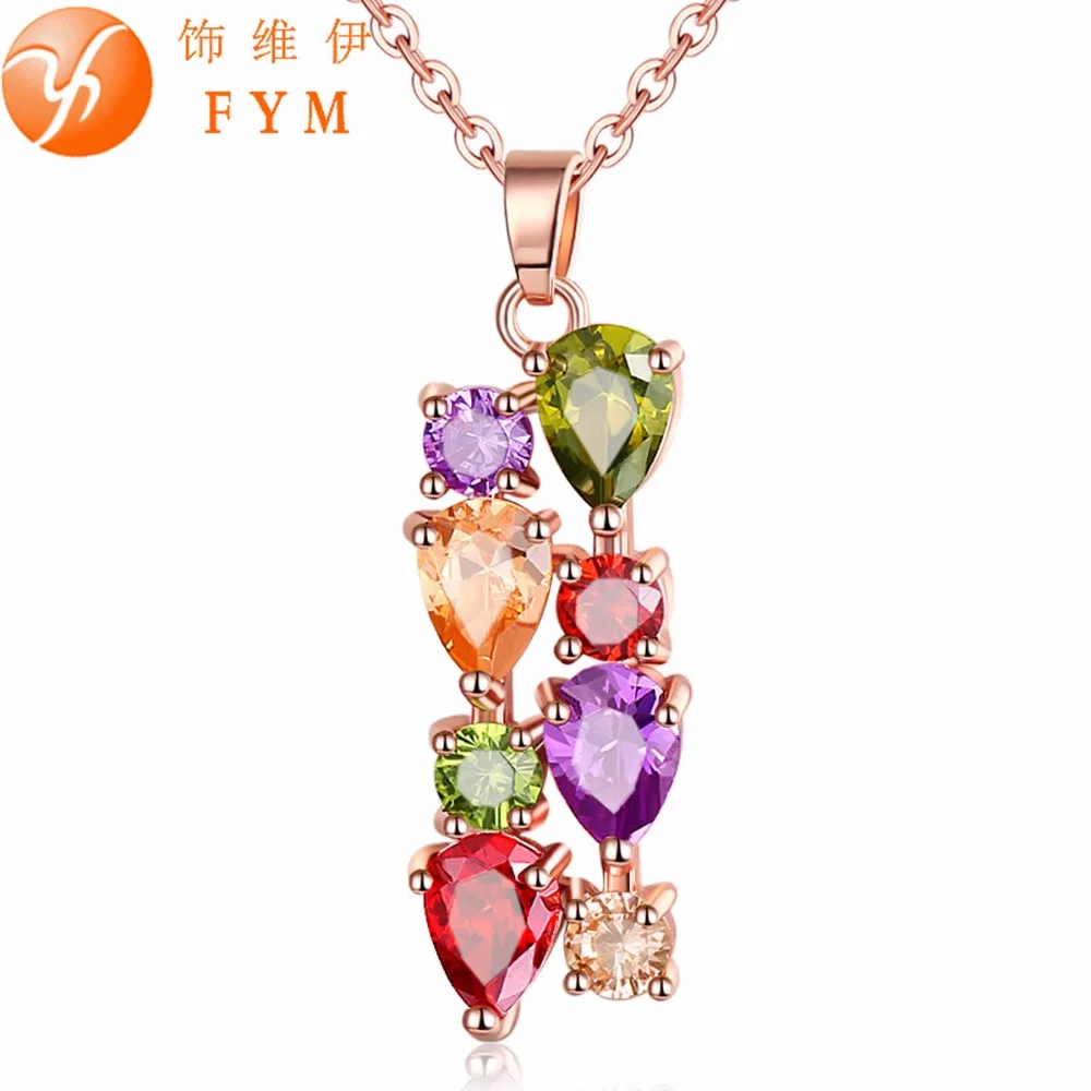

FYM Mona Lisa Womens Luxury Colorful Genuine AAA Cubic Zirconia Stone Wedding Necklace Gold Color Gifts Jewelry for Women Bride