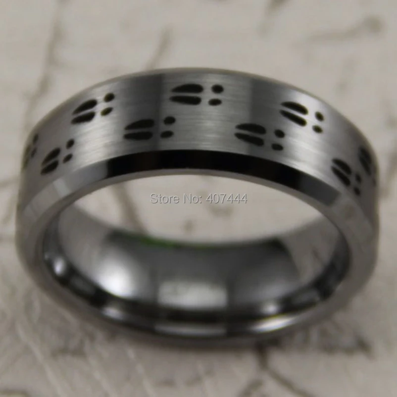 Free Shipping YGK JEWELRY Hot Sales 8MM Satin Silver Bevel Hunting Deer Tracks Men's Comfort Fit Tungsten Ring