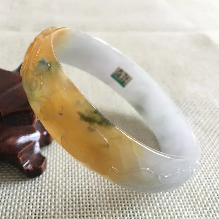

A-75 Beautiful Hand-carved White Orange Jadeite Jade Gems Bracelet Bangle 63.5mm