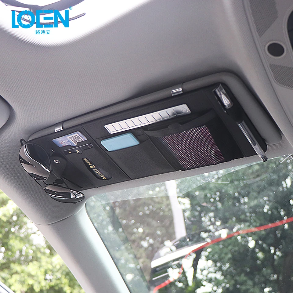 Loen 黒ベージュグレー革車のサンバイザーハンギングオポケットカードメガネ携帯ペン駐車番号 Stowing Tidying Aliexpress