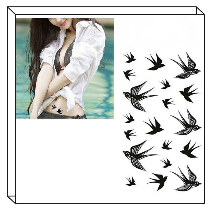 The Swallow Bird Temporary Body Art Feminine Hygiene Product Removable Waterproof Flash Tattoo Paste for Health Care Supplies