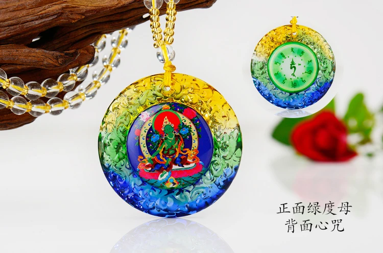 

WOW- Greco-Buddhist pocket travel efficacious Mascot Auspicious Bodhisattva Tara Green Buddha Crystal Pendant Buddhist Amulet