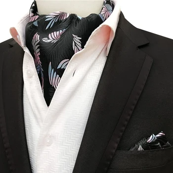 

2 Pcs/Set Fashion Men Neckerchief Set Embroidered Flowers Leaves Cravat with Pocket Square for Banquet