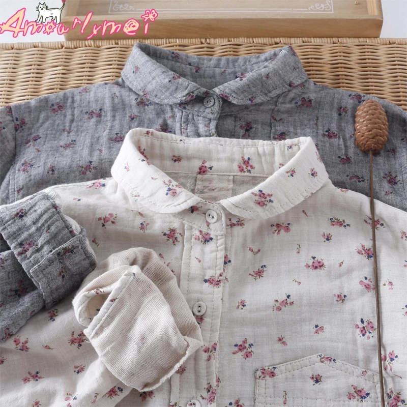 

Vintage Floral Print Shirt Mori Girl 2019 Spring Autumn New Women Soft Cotton Linen Casual Blouse Female Tops Blusas Femininas