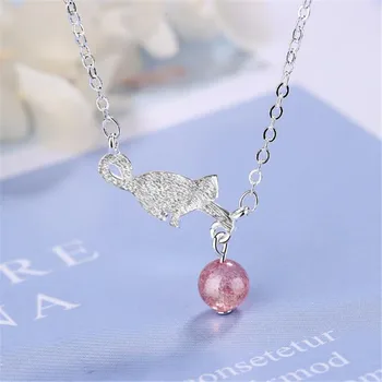 

Korean Style New Fashion Jewelry Brush Cat Strawberry Crystal 925 Sterling Silver Trick Peach Cute Animal Necklaces N511