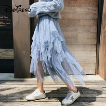 Dotrend, новая мода, летние блестящие пышные женские юбки, марля, нестандартная юбка, золотой штамп, сексуальная миди Тюлевая пляжная одежда